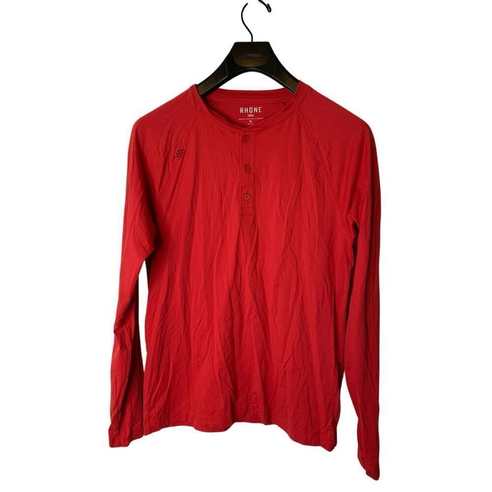 Rhone Long sleeve athletic henley red men's size medium 100337